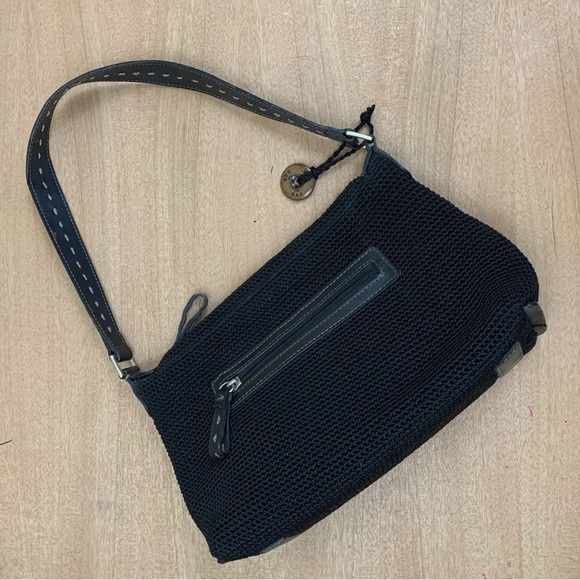 The Sak Shoulder Purse Black Crochet Knit Zip Closure Small Hobo Charm Hand Bag - Picture 2 of 10